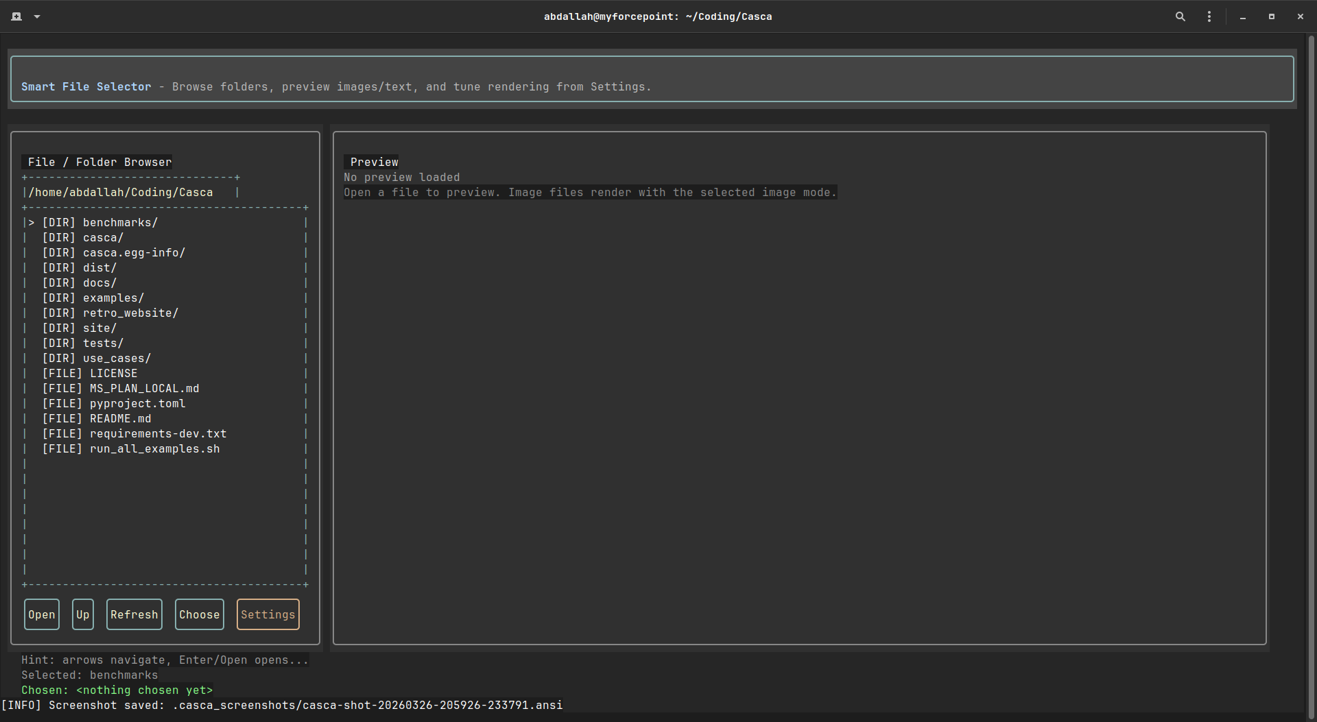 File selector output preview